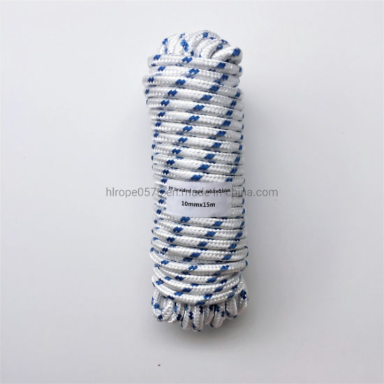 White&Blue 10mmx15m Heavy Duty Braided Polypropylene Rope PP Boat Rope Sailing Camping Clothes Line Securing Line