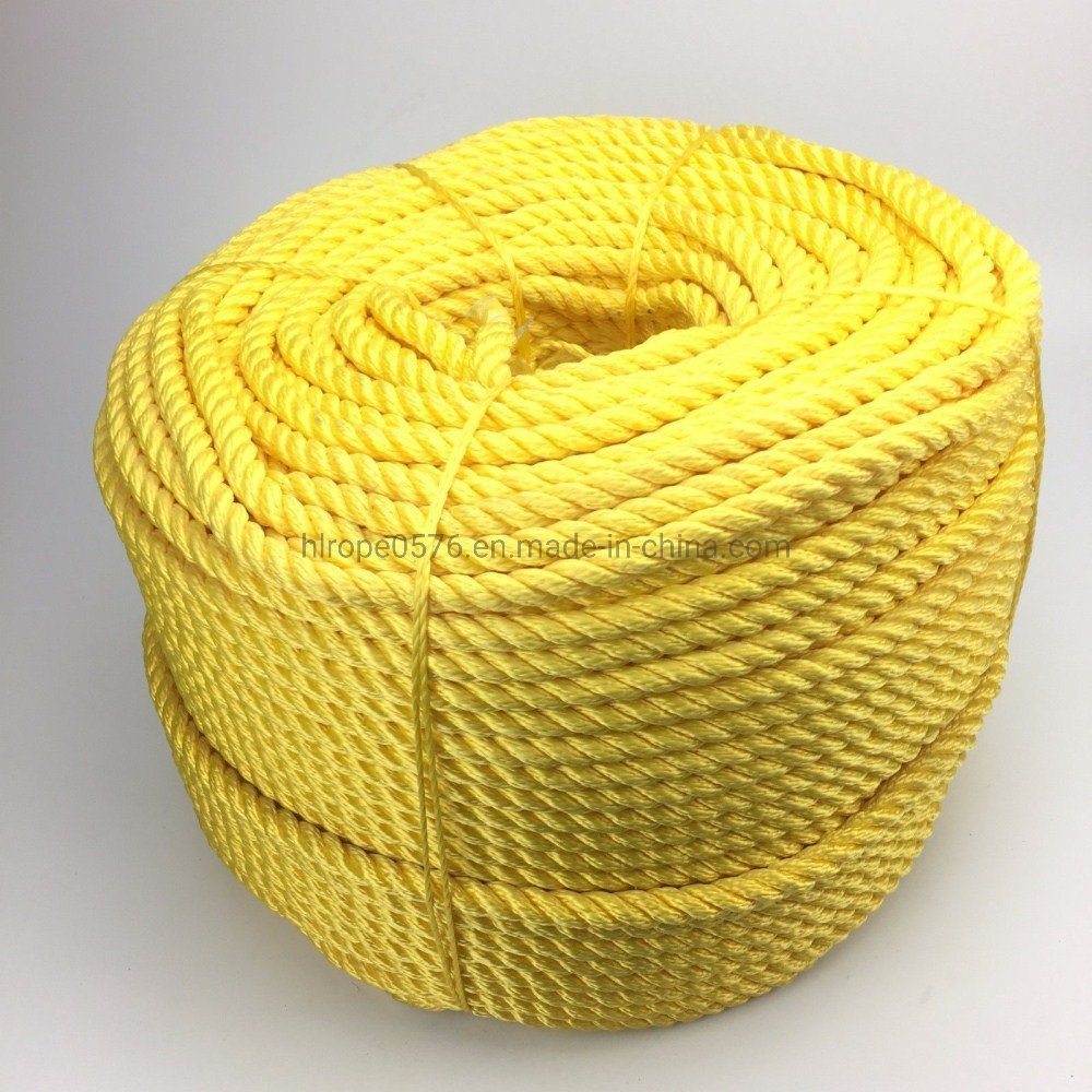 Yellow Color 3 Strand Twisted PP/PE Rope for Fishing Marine