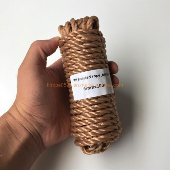 6mmx10m Beige Heavy Duty Twisted Polypropylene Rope Floating PP Rope Boat Rope Sailing Camping Secure Line Clothes Line